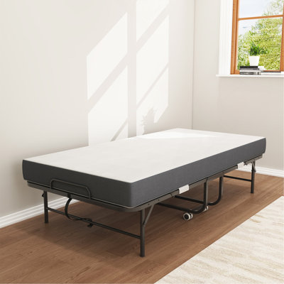 75" X 38" Inch Extra Long Folding Bed For Tall People, Heavy-Duty 450Lbs Capacity Rollaway Guest Bed With 5" Memory Foam Mattress, Portable Space Saving Twin Size Bed