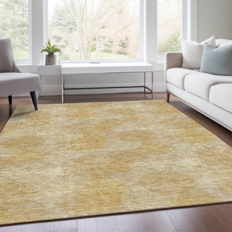 Tapis doré Prisco lavable à la machine de qualité supérieure, Rectangle 10 pi x 14 pi