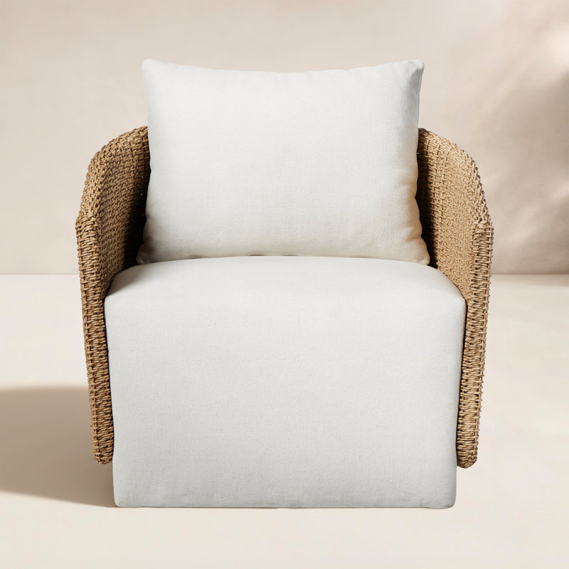 Odyn Swivel Wicker Outdoor Lounge Chair, Alessi Linen, Faux Dark Hyacinth