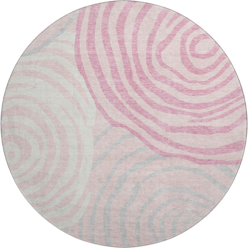 Premium Machine Washable Prisco Pink Rug, Round 8'