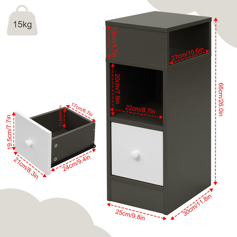 Bailen 25cm W Bedside Table, Dark Grey