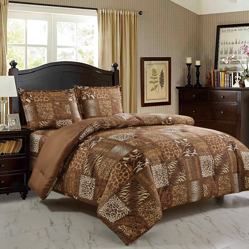 Queen Size Chocolate Brown Animal Print Comforter Set