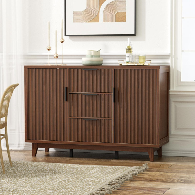 47.2" W Storage Cabinet With 3 Drawers, Brown