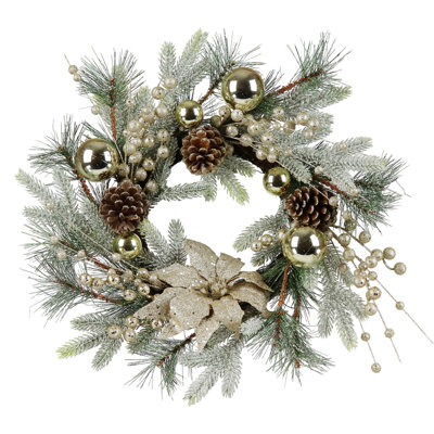 20 Inch Pre-lit Christmas Wreath – Handcrafted Door Decor With 20 Warm Led Lights (8 Modes), 6h/18h Auto Timer, Pine Cones/balls/snowy Pine Needles, Fully Assembled For Front Door/wall/fireplace
