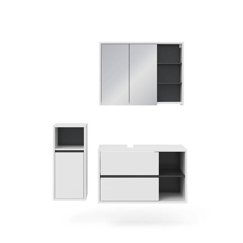 Betzalel 100Cm W x 80Cm H x 45.5Cm D Bathroom Storage Furniture Set, White/Black