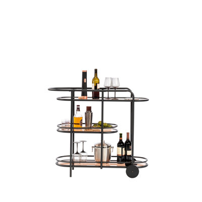Modern Black Bar Cart For Multiple Areas, Three Tempered Glass Shelves Storage, Metal Frame, Easy Assembly, Compact Size Various