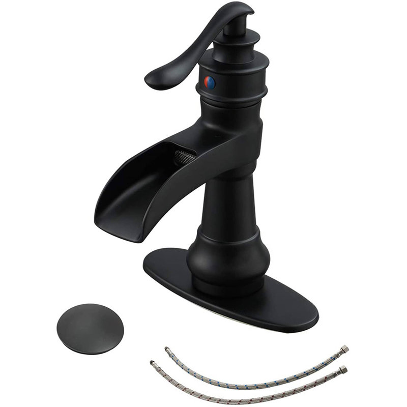Robinet pour salle de bain à poignée simple avec drain, Noir mat