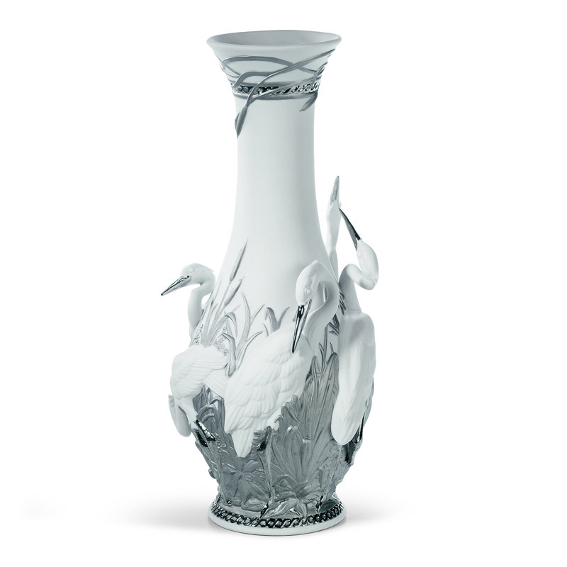 Vase de table en porcelaine argenté / blanc 13,75 "