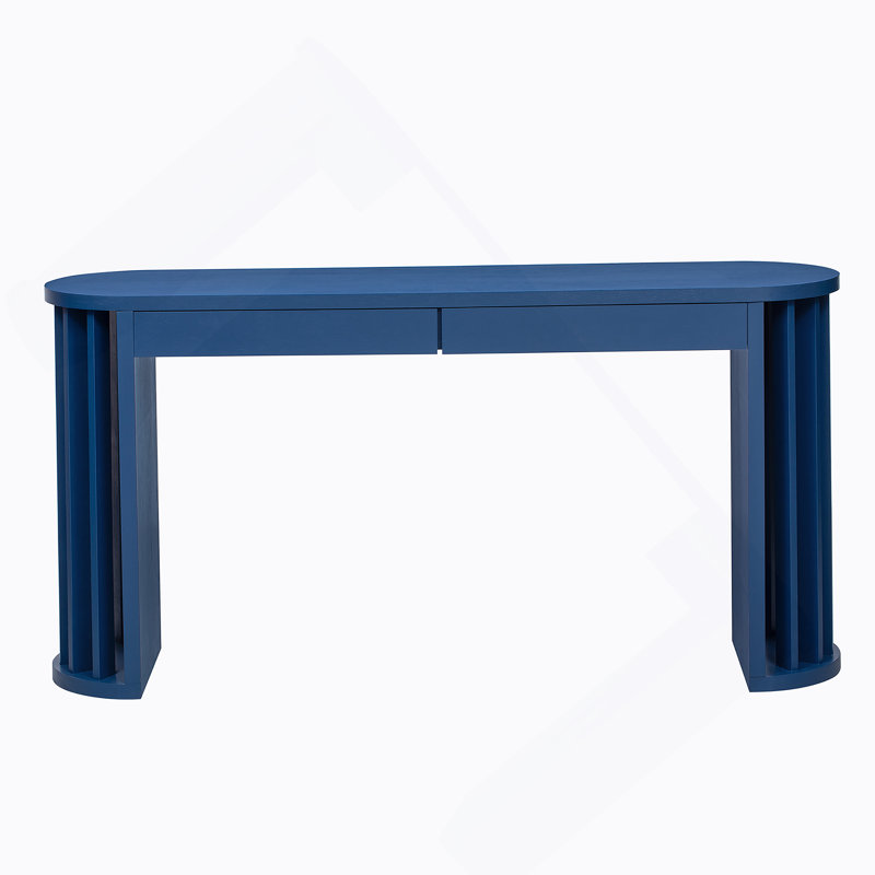 59-Inch Long Console Table,Oak Veneer Sofa Table,Curved And Straight Line Design,Behind The Couch, Farmhouse Entryway Table