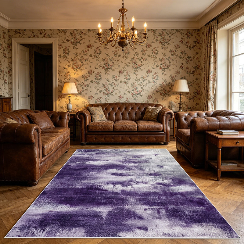 1PC Watercolor Purple Abstract Brush Stroke area rugs for Living Room, Soft and Comfortable, Suitable for all seasons, easy-to-maintain, machine washable Indoor floor mat, Under Table Farmhouse suitable for dining room