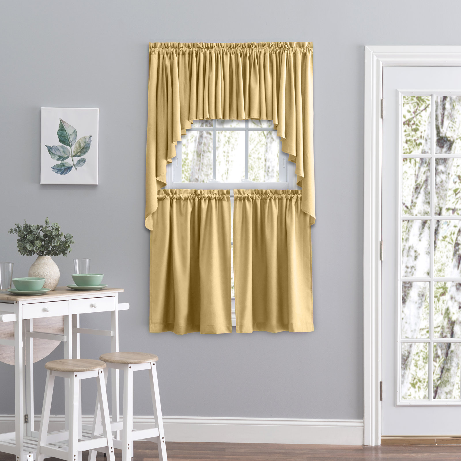 2-Piece Opaque Polyester Swag Window Valance , 62" W x 38" L, Gold
