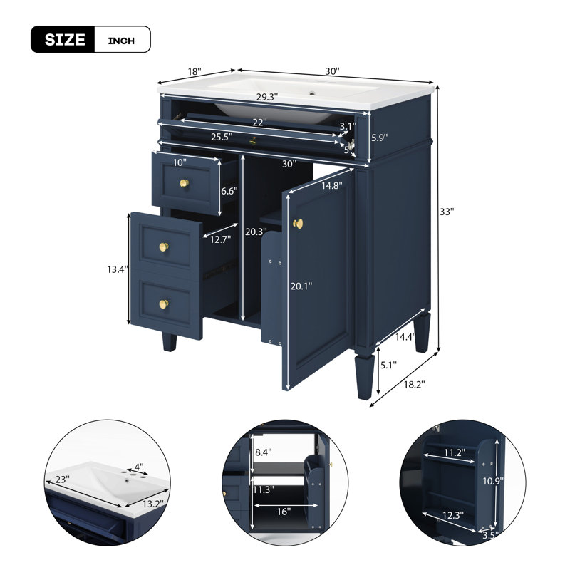 Meuble-lavabo moderne avec lavabo supérieur, 2 tiroirs, tiroir basculant et armoire de rangement