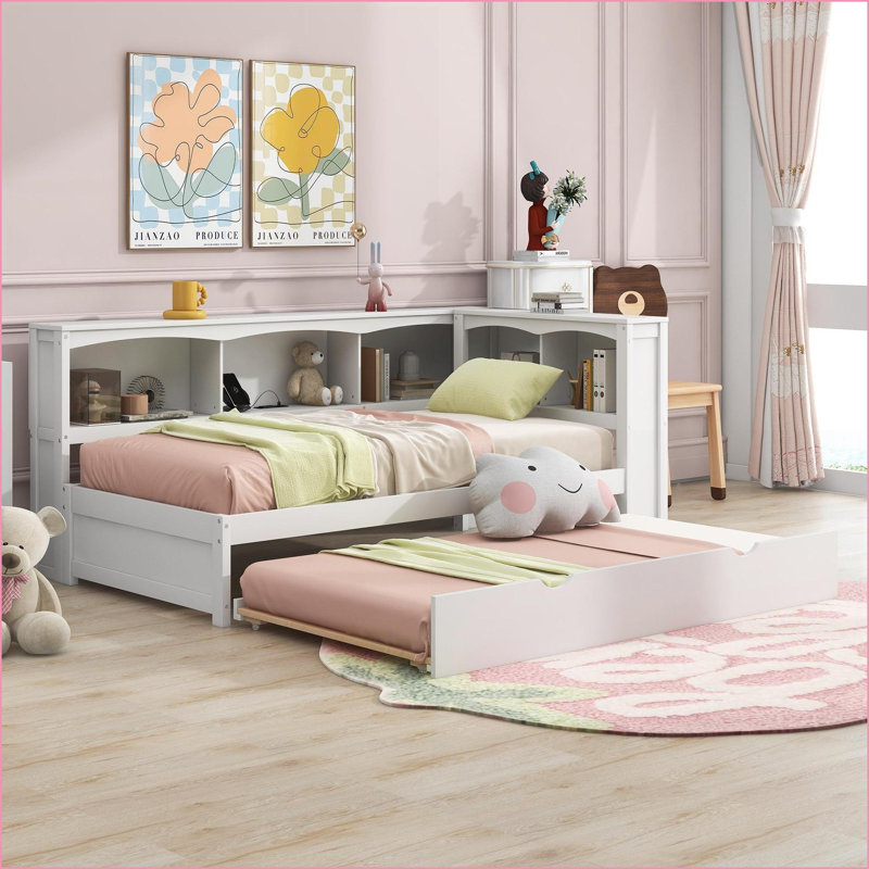 Twin Size Solid Pine Wood Daybed with Trundle, Storage Cabinets &amp; USB Ports - White