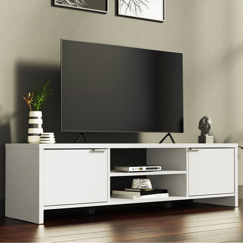 TV Stand with Cabinet Storage and Open Shelves for 55, 65 Inch Media Storage Gaming Media Console Living Room Entertainment Center Modern Wooden Television Cabinet