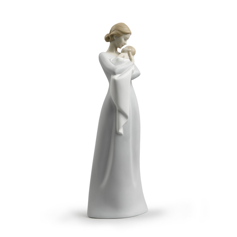 Matte Satin Green Porcelain Mother and Baby Figurine