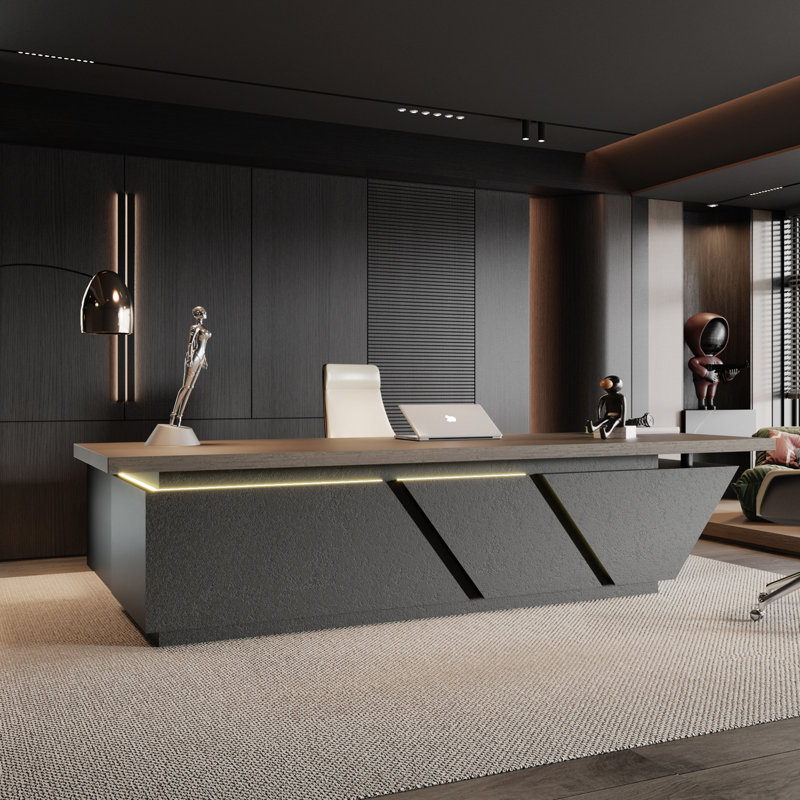 Bureau de direction réglable - Bureau de luxe en forme de L avec tiroirs, grande table avec classeurs, bureaux de direction avec bande lumineuse à DEL pour les professionnels