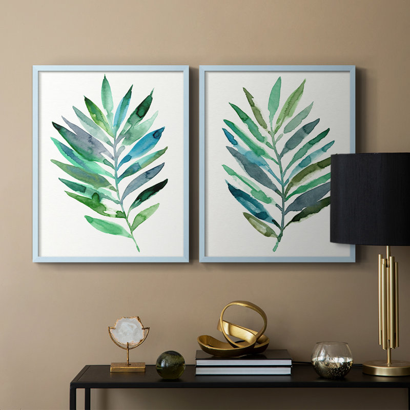 Palm Frond Flow III - reproduction encadrée de qualité supérieure - prête à être accrochée - aucun clou requis - aucun clou requis