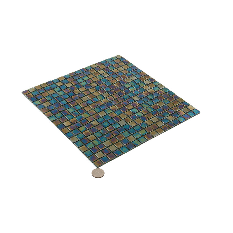 Skosh 0.6" x 0.6" Glass Grid Mosaic Wall & Floor Tile, Rainbow Green