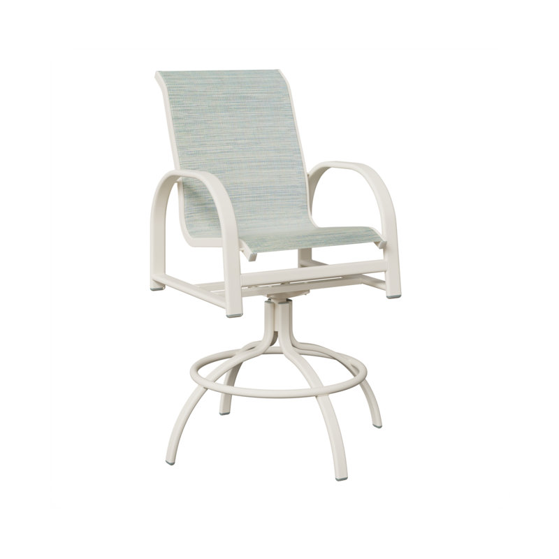 Chaise de bar pivotante en aluminium blanc mat avec tissu Sling Martinique Berlin Gardens, Blanc mat, Martinique