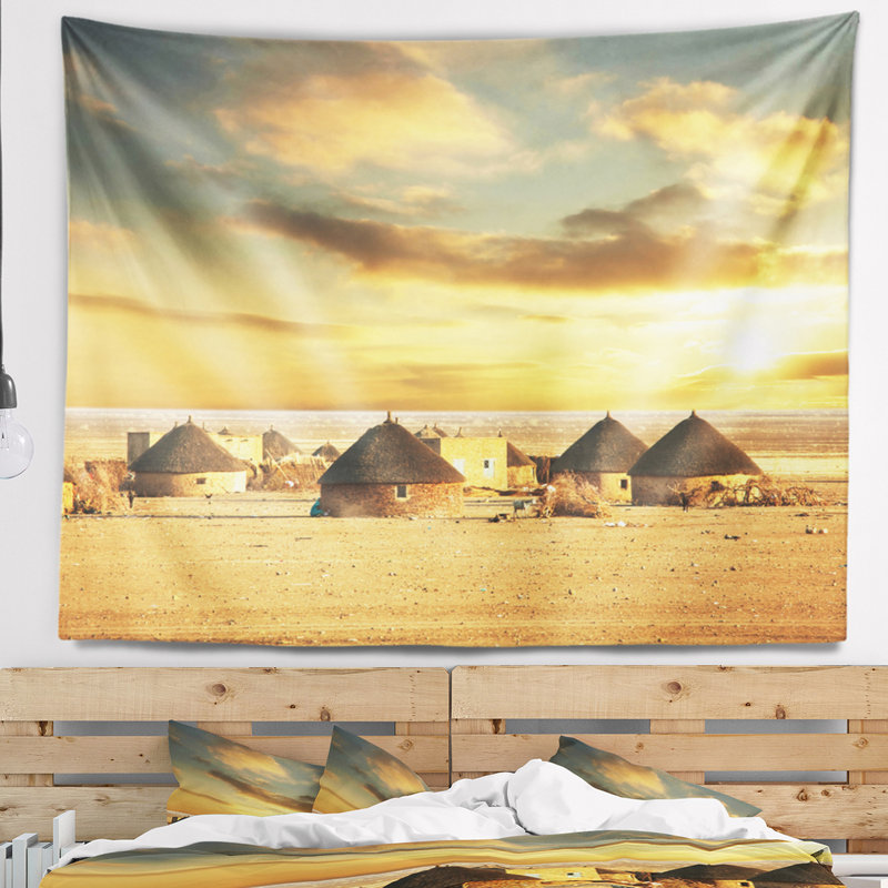 Magnifique tapisserie de paysage africain, H 50 po x l 60 po