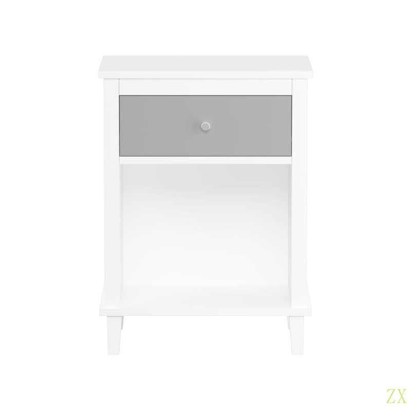 Table de chevet en bois de 26,77 po de hauteur avec un tiroir et une tablette pour enfants, adultes et poignées, Gris / Blanc