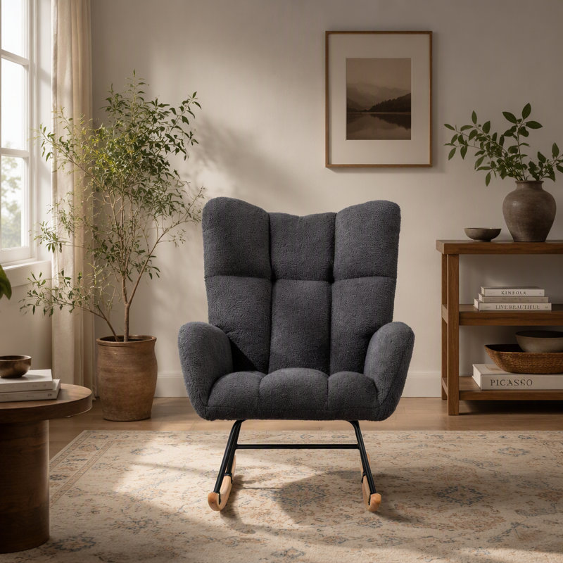 Upholstered Teddy Rocker & Glider, Ourson gris