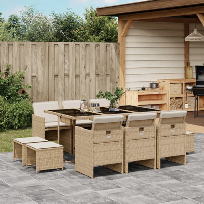 Hokku Designs 11 Piece Patio Dining Set With Cushions Gray Poly Rattan