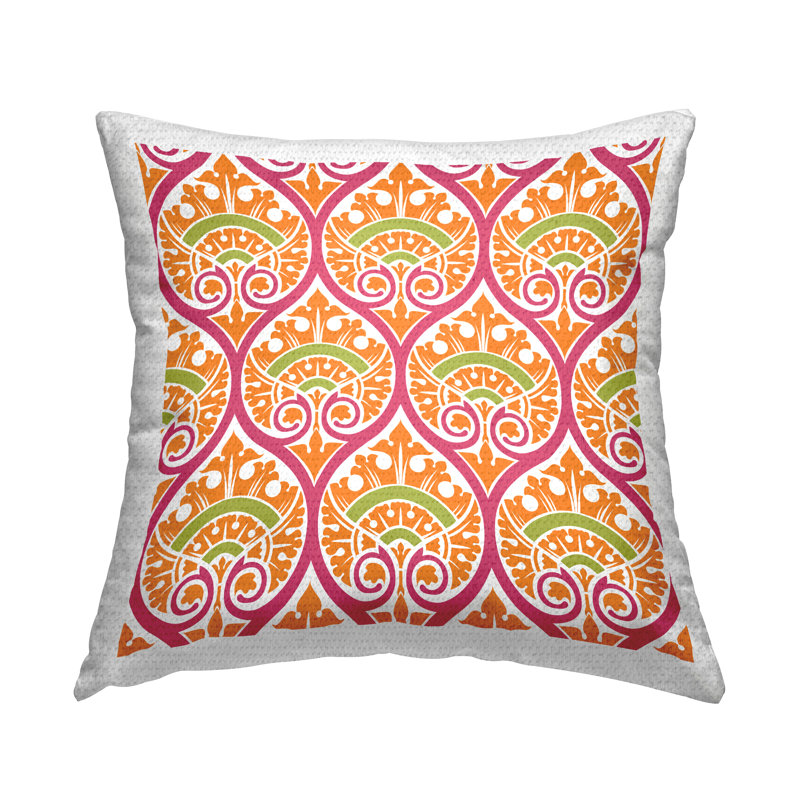 Coussin d'extérieur Bold Orange Pink Ogee
