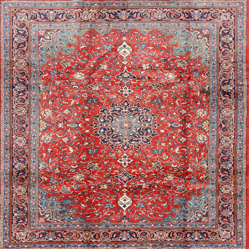 Tapis de style oriental rouge, Carré 8 pi