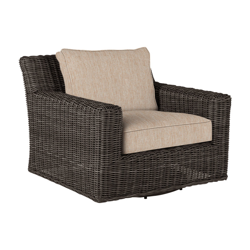 Rustic Patio Armchair with Cushions, Welt, Black Walnut, Canvas Sand