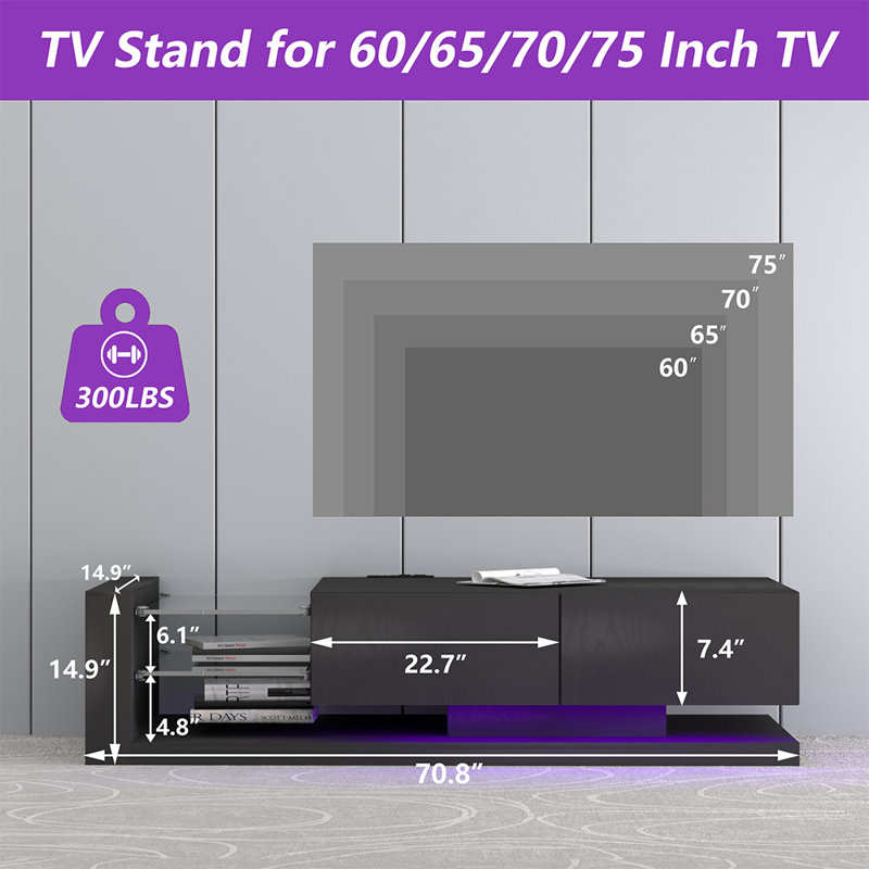 Frezell TV Stand for TVs up to 75", Black