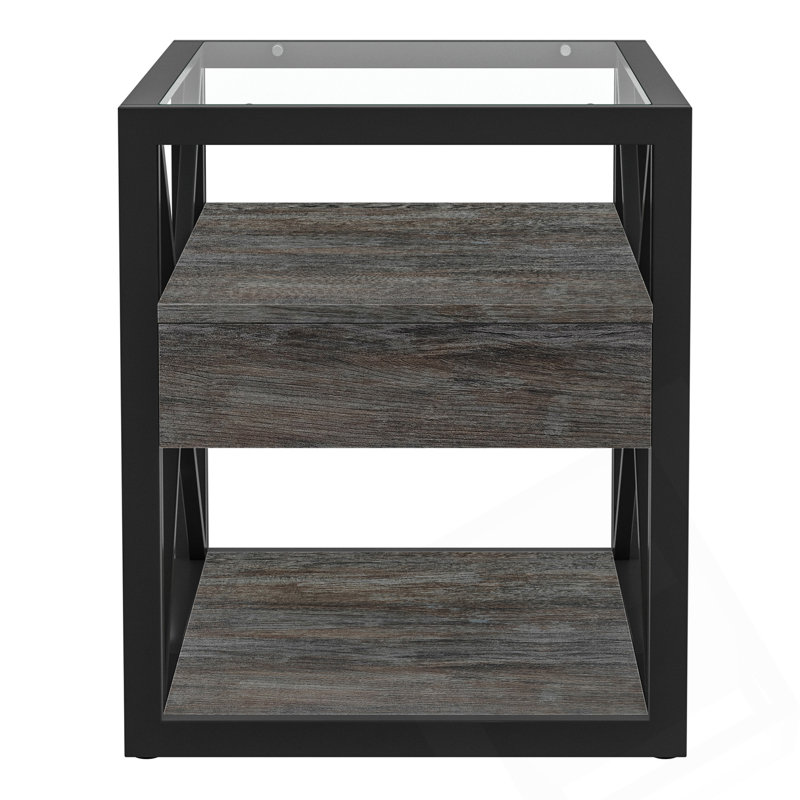 Table de bout moderne avec tiroir, Gris, 1