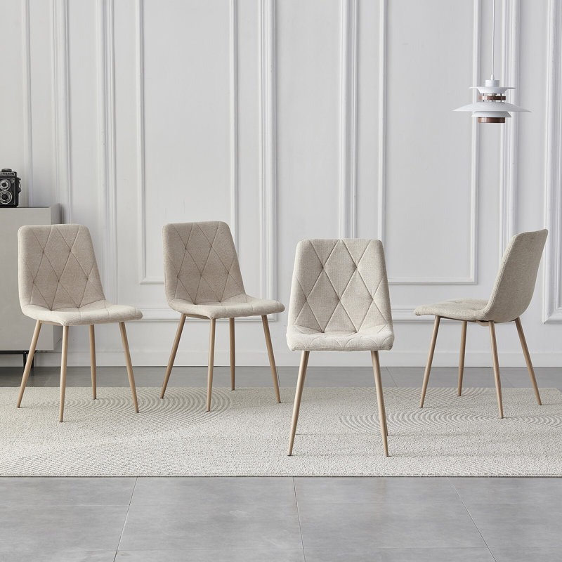 49cm H Linen Upholstered Side Chair in Beige, 4