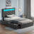 Bed Frame with Adjustable Headboard, Upholstered Bed with Power Outlets & RGB LED Lights-904123507-883124793-883124792