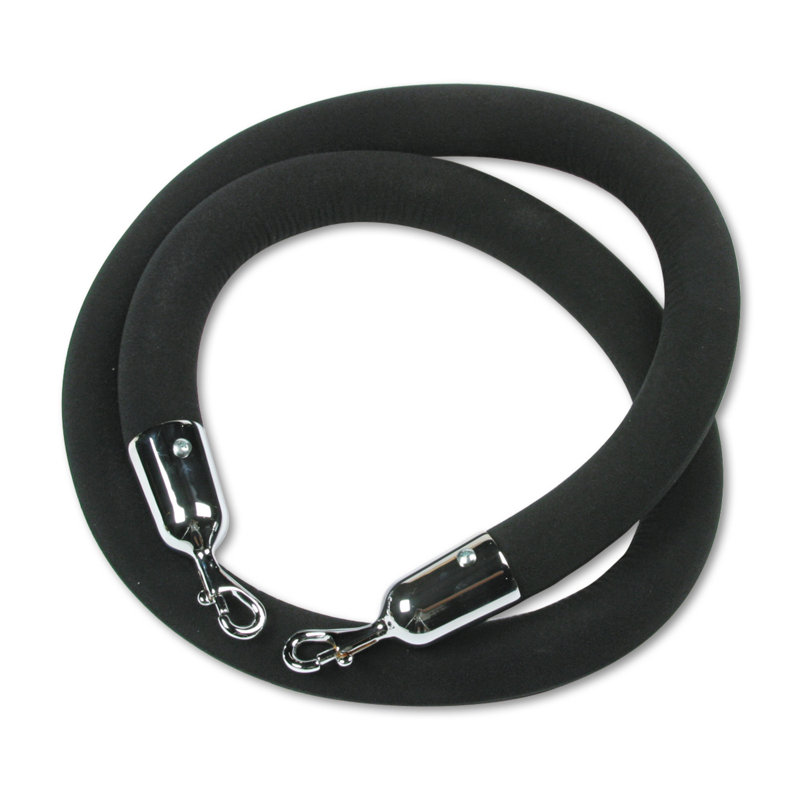 Black Velour 6 ft Crowd Control Rope with Polished Chrome Ends
