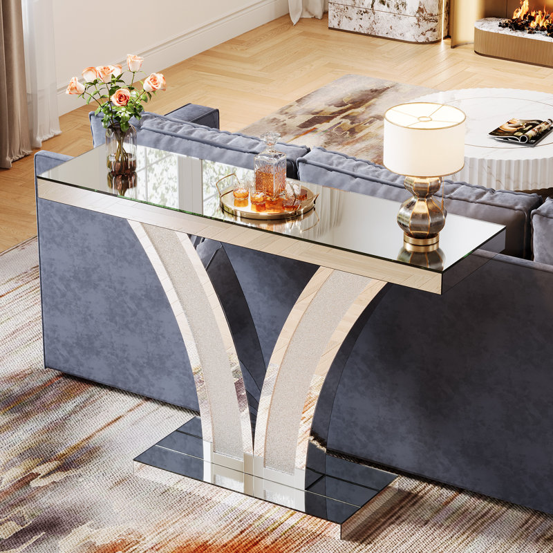 Mirrored Console Table With Crystal Inlay Frames