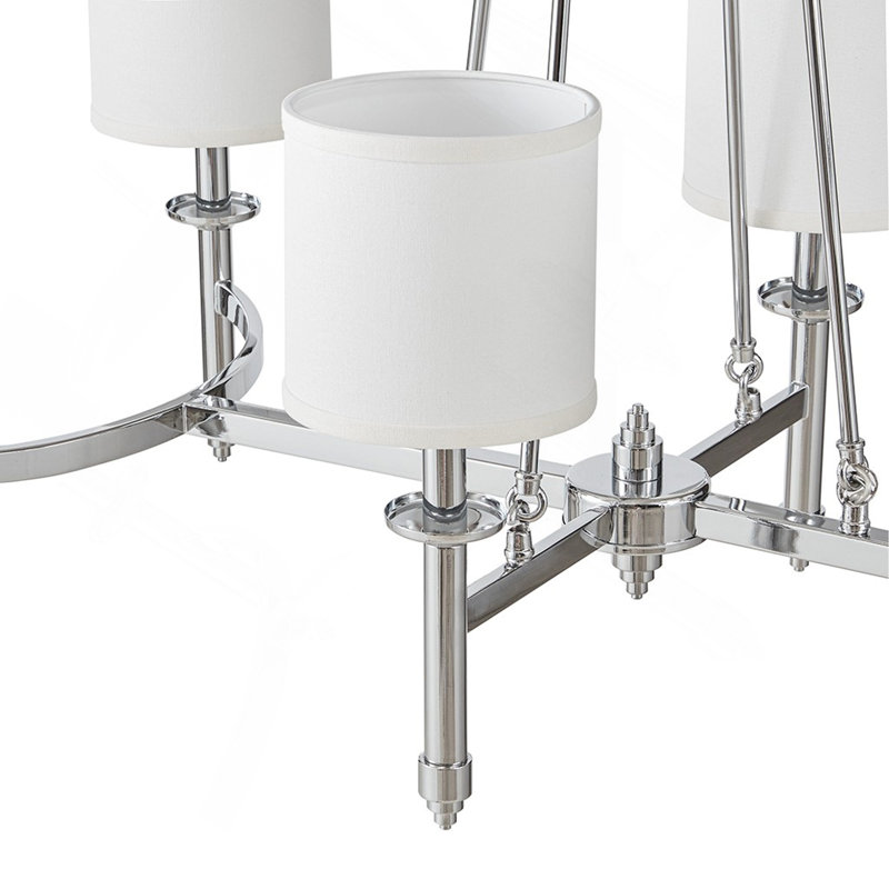 Lustre 6 lumières avec abat-jour cylindrique en tissu Voir ci-dessous, Argent argent