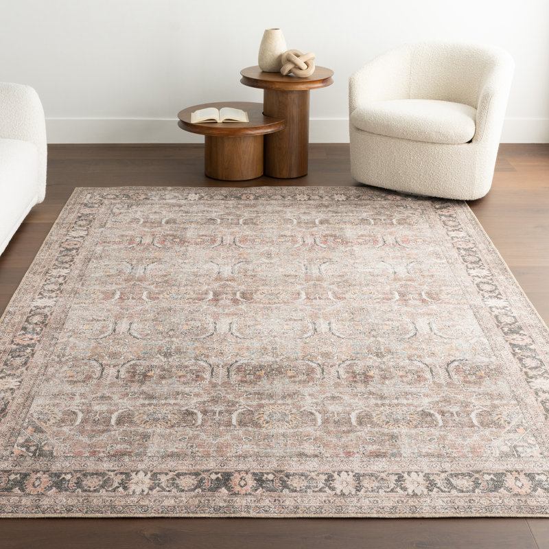 Jeccica Distressed Vintage Medallion Jute Blend Polyester Area Rug, Rectangle 4' x 6'