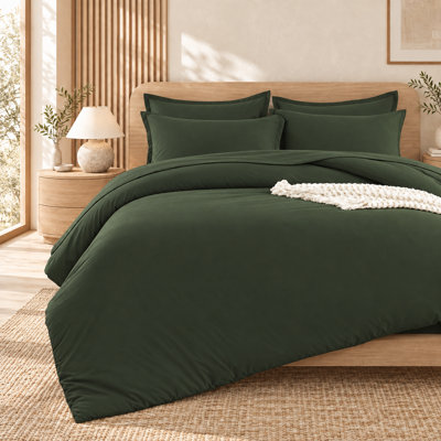 Ensemble d'édredon pour grand lit Andency vert foncé - 7 pièces Ensembles d'édredon pour grand lit, ensemble de lit léger uni avec édredon, draps, taies d'oreiller et taies décoratives