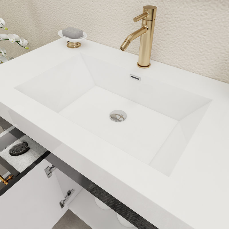 35.4" Wall-Mounted Single Bathroom Vanity Set, Glossy Black