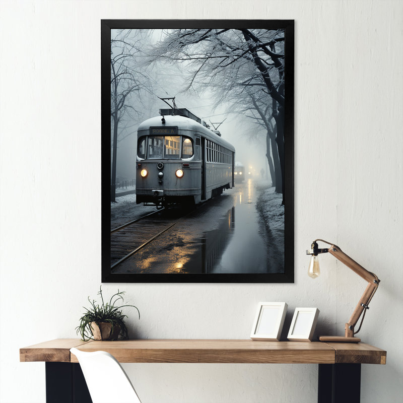 «Train Charm in Winter Photo», impression d'art mural train, Cadre simple noir, H 32 po x l 16 po