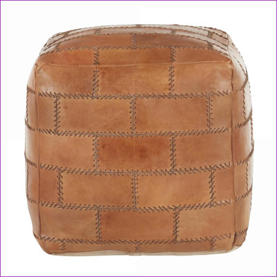 Ottoman Pouf - Industrial Multi-Purpose Leather Patchwork by LumiSource | Walnut Brown | Leather