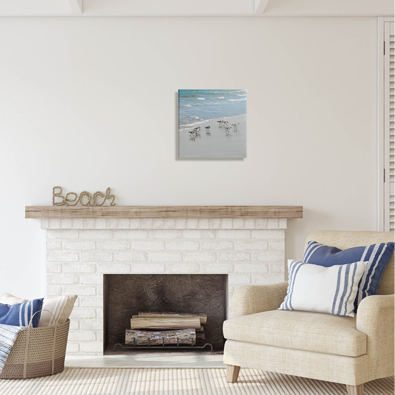 Sandpipers on Sandy Beach Coastal Canvas Print, 17 x 17