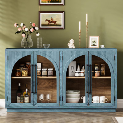 Large Storage Navy Sideboard With Metal Handles And Practical Design Spacious Retro Trustworthy Functional
