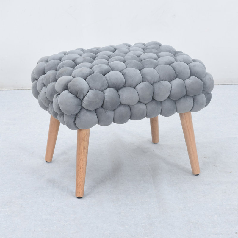 Aciel 56cm Wide Velvet Tufted Rectangle Geometric Shapes Footstool Ottoman, Gray