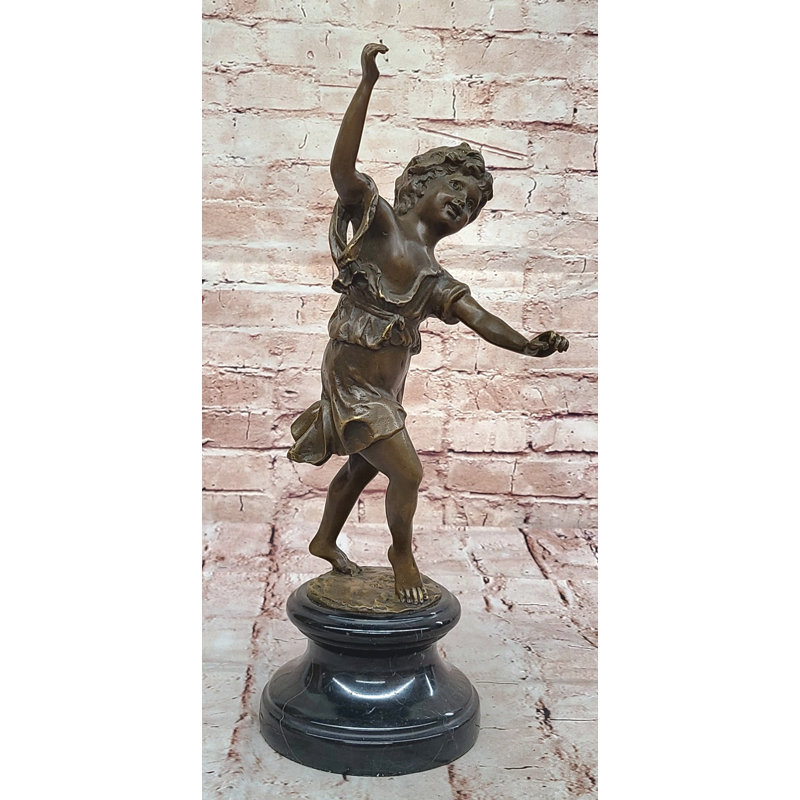 Sculpture bronze danseuse en bronze - Figurine enfant joyeux sur base de marbre