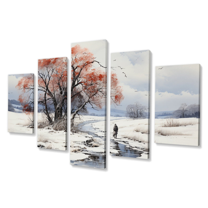 Native Art Winters Solitude I - décoration murale Art amérindien - 5 panneaux