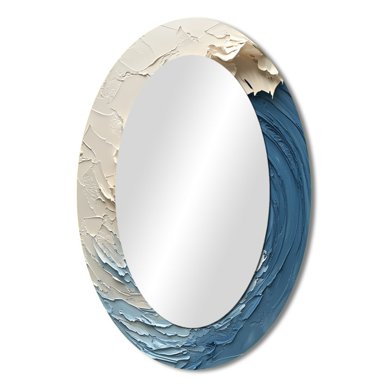 Vortex océanique bleu et blanc - miroir mural ovale blanc, 36 po x 24 po