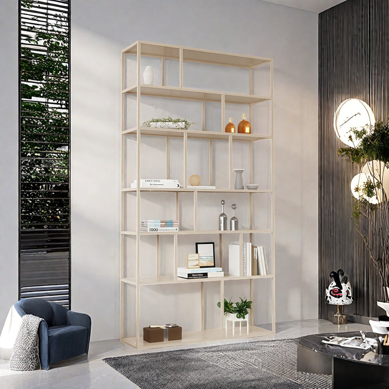 Une bibliothèque avec une créativité esthétique simple, Beige, H 78,7 po x l 39,3 po x P 11 po