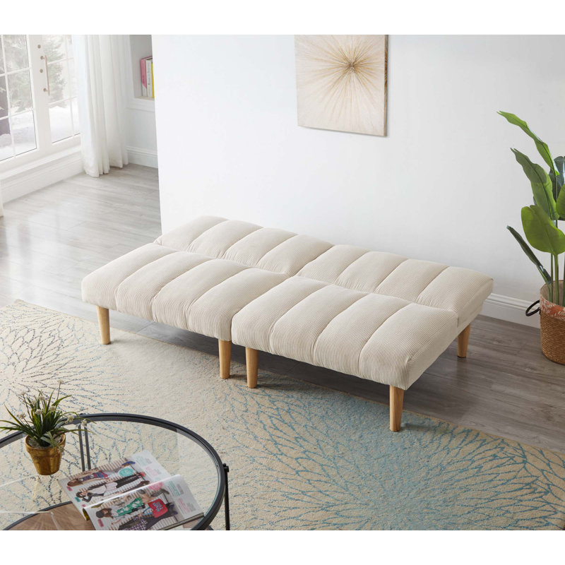 Canapé-lit en tissu avec pieds en bois, Blanc